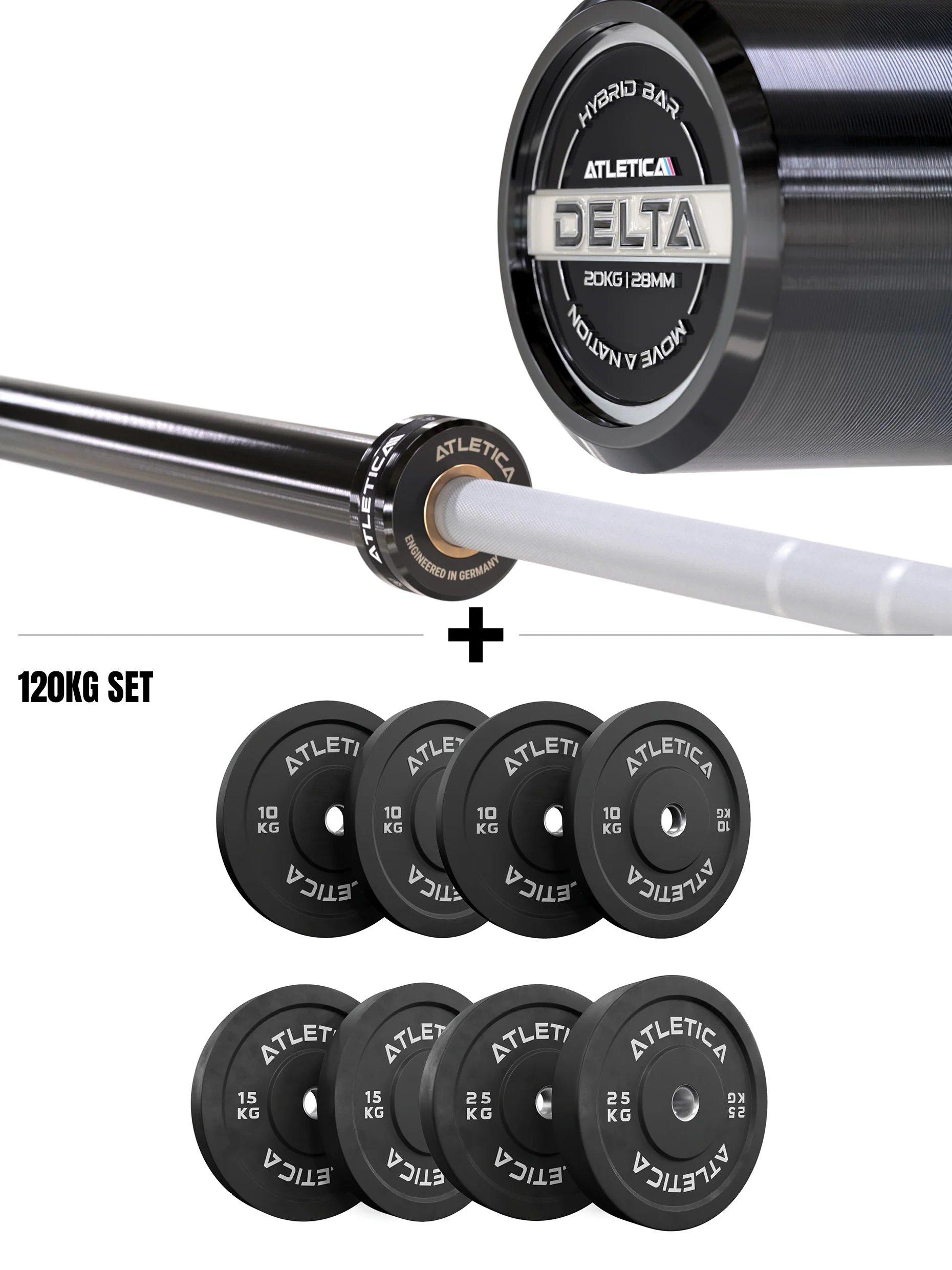 Delta Shadow Set I Delta Langhantel & 120kg Black Bumper Plates