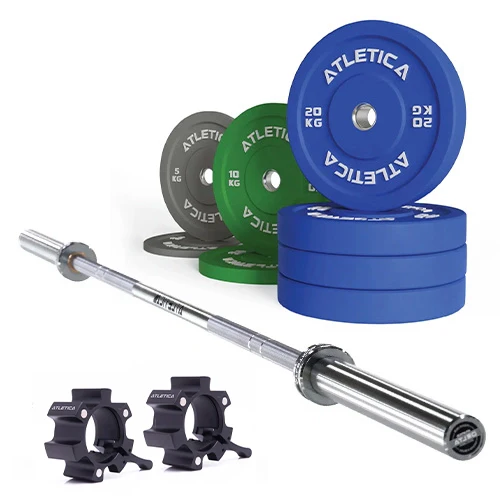 Langhantel Set Delta Chrome I Color Bumper Plates 110 kg I Aluminium Verschlüsse