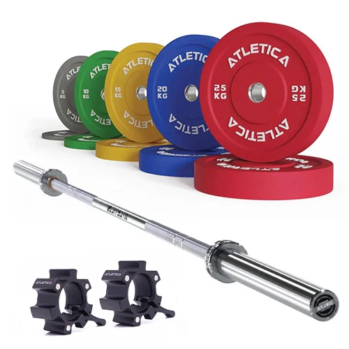 Langhantel Delta Chrome | Color Bumper Plates 150kg | Aluminium Verschlüsse