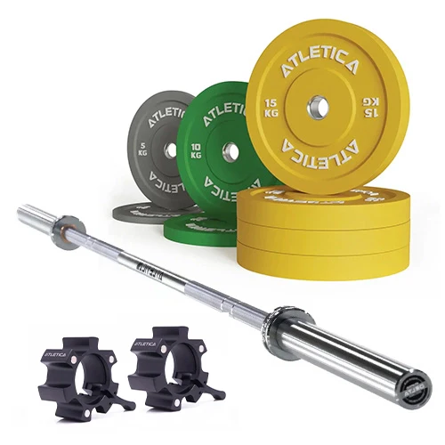 Langhantel Delta Chrome | Color Bumper Plates 90kg | Aluminium Verschlüsse