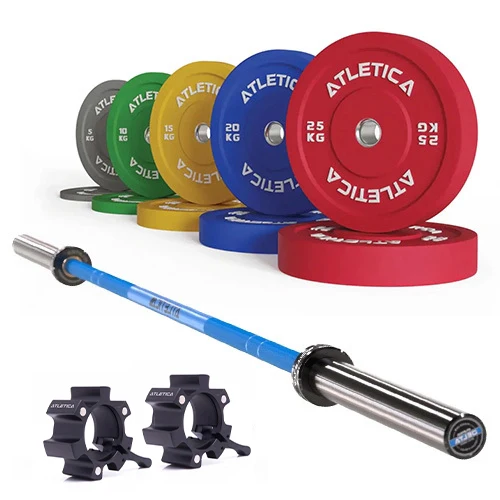 Langhantel Set Delta Electric Blue | Color Bumper Plates 150kg | Aluminium Verschlüsse