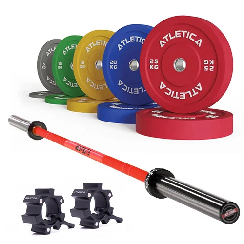 Langhantel SET Delta Electric Red | 150 kg Color Bumper Plates | Aluminium Hantelverschlüsse
