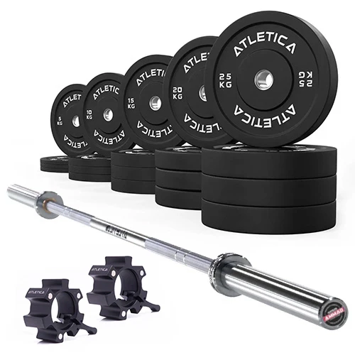 Gamma Langhantel Chrome | Bumper Plates Schwarz 300kg | Aluminium Hantelverschlüsse